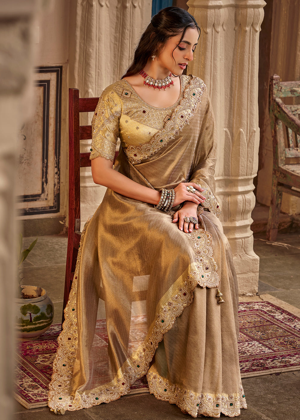 Buy Now Beigy Fancy Based Pure Fabric Designer Wear Saree Online in US, UK, Canada, France, Germany, Denmark, Sweden, Italy, Greece, UAE &amp; Worldwide at Empress