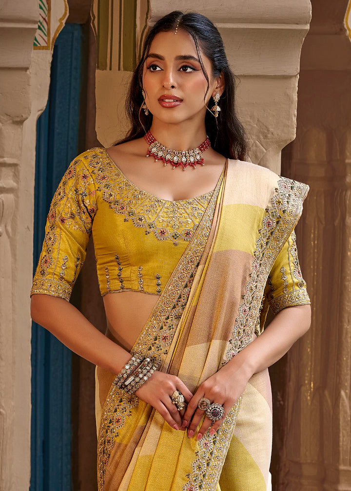 Buy Now Multi Yellow Fancy Based Pure Fabric Designer Wear Saree Online in US, UK, Canada, France, Germany, Denmark, Sweden, Italy, Greece &amp; Worldwide at Empress