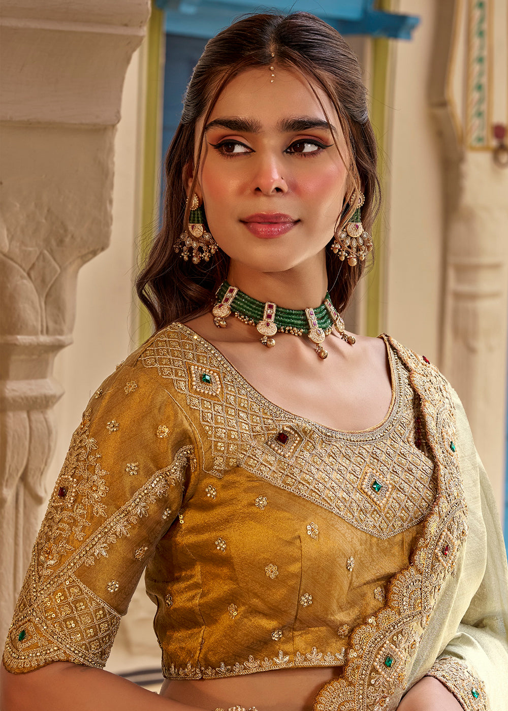 Buy Now Beige Fancy Based Pure Fabric Designer Wear Saree Online in US, UK, Canada, France, Germany, Denmark, Sweden, Italy, Greece, UAE &amp; Worldwide at Empress.