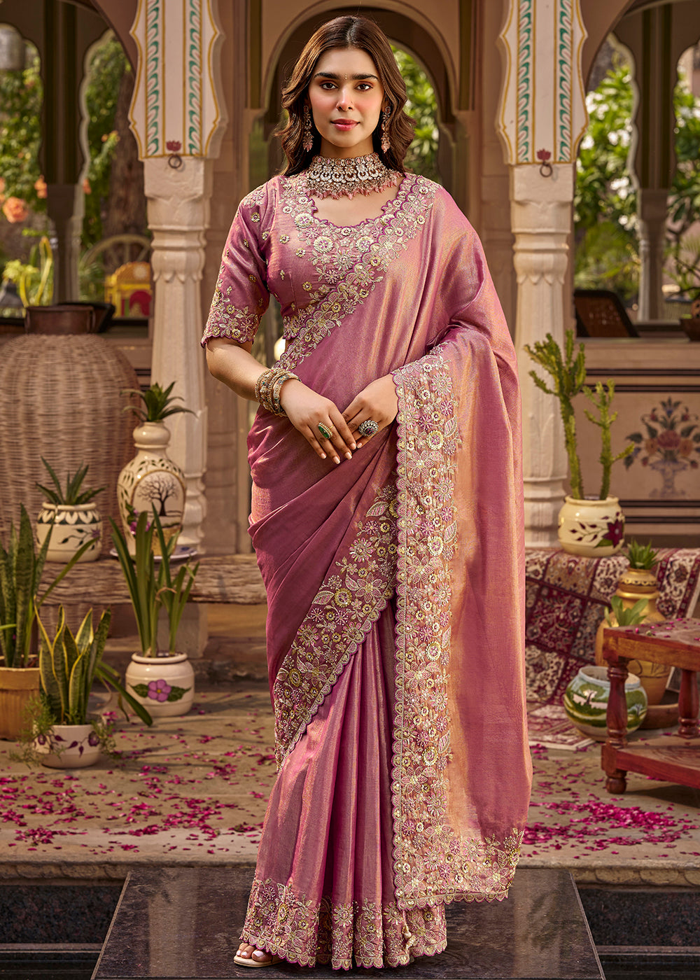 Buy Now Pink Fancy Based Pure Fabric Designer Wear Saree Online in US, UK, Canada, France, Germany, Denmark, Sweden, Italy, Greece, UAE & Worldwide at Empress.