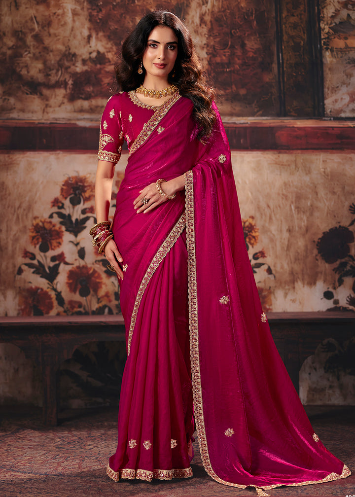 Buy Now Hot Pink Designer Style Festive Wear Saree Online in US, UK, Canada, France, Germany, Denmark, Sweden, Italy, Greece, UAE &amp; Worldwide at Empress.