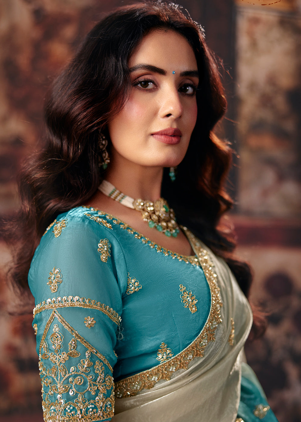 Buy Now Blue & Beige Designer Style Festive Wear Saree Online in US, UK, Canada, France, Germany, Denmark, Sweden, Italy, Greece, UAE & Worldwide at Empress.