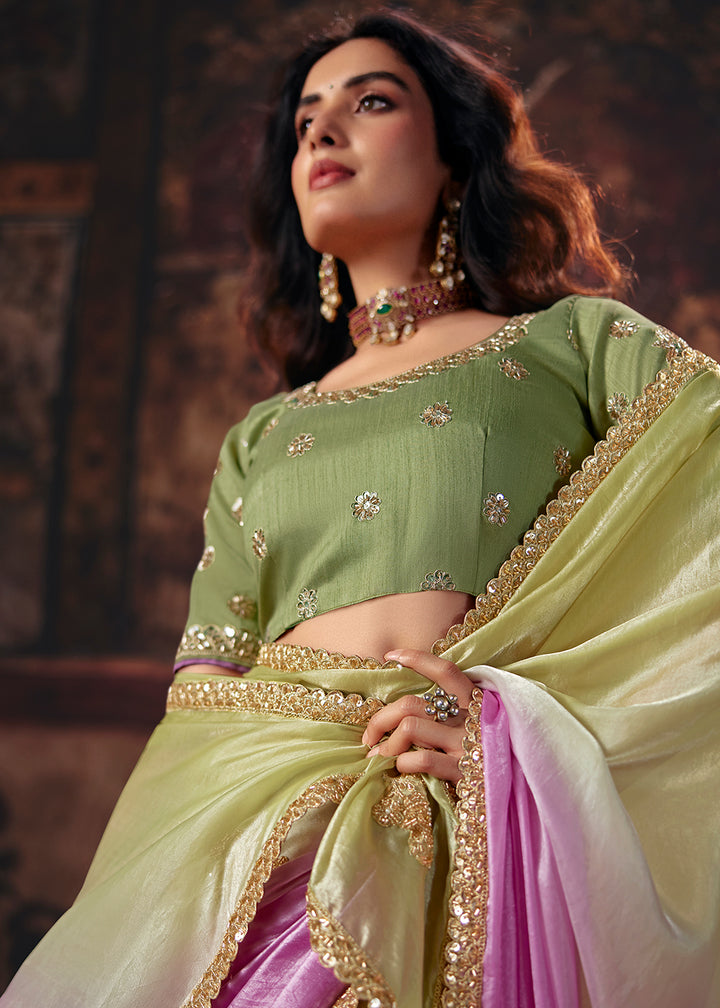 Buy Now Pink &amp; Green Designer Style Festive Wear Saree Online in US, UK, Canada, France, Germany, Denmark, Sweden, Italy, Greece, UAE &amp; Worldwide at Empress.