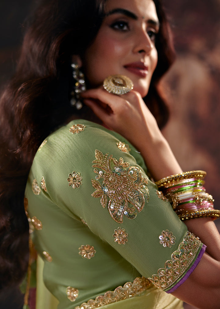 Buy Now Pink &amp; Green Designer Style Festive Wear Saree Online in US, UK, Canada, France, Germany, Denmark, Sweden, Italy, Greece, UAE &amp; Worldwide at Empress.