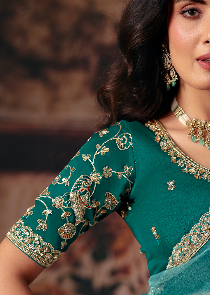 Buy Now Sea Blue Designer Style Festive Wear Saree Online in US, UK, Canada, France, Germany, Denmark, Sweden, Italy, Greece, UAE &amp; Worldwide at Empress.