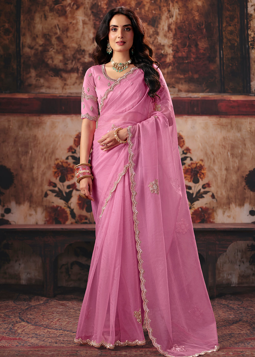 Buy Now Soft Pink Designer Style Festive Wear Saree Online in US, UK, Canada, France, Germany, Denmark, Sweden, Italy, Greece, UAE &amp; Worldwide at Empress.