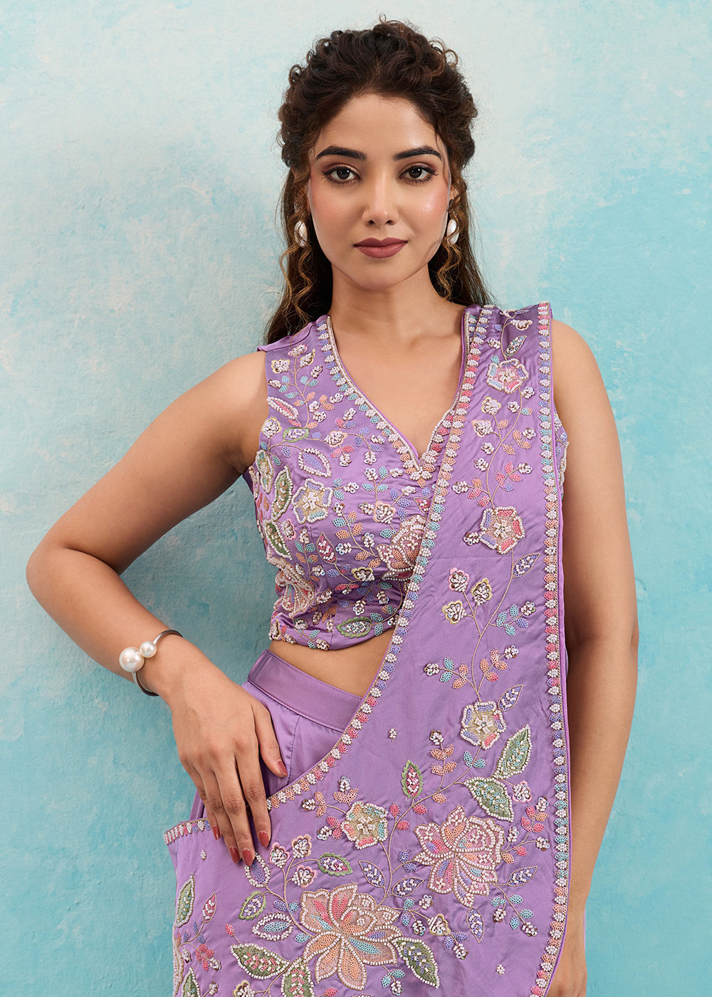 Buy Now Soft Lilac Embroidered Festive Party Indo Western Dress Online in US, UK, Canada, Netherlands, Germany, Italy, France, Greece, UAE & Worldwide at Empress