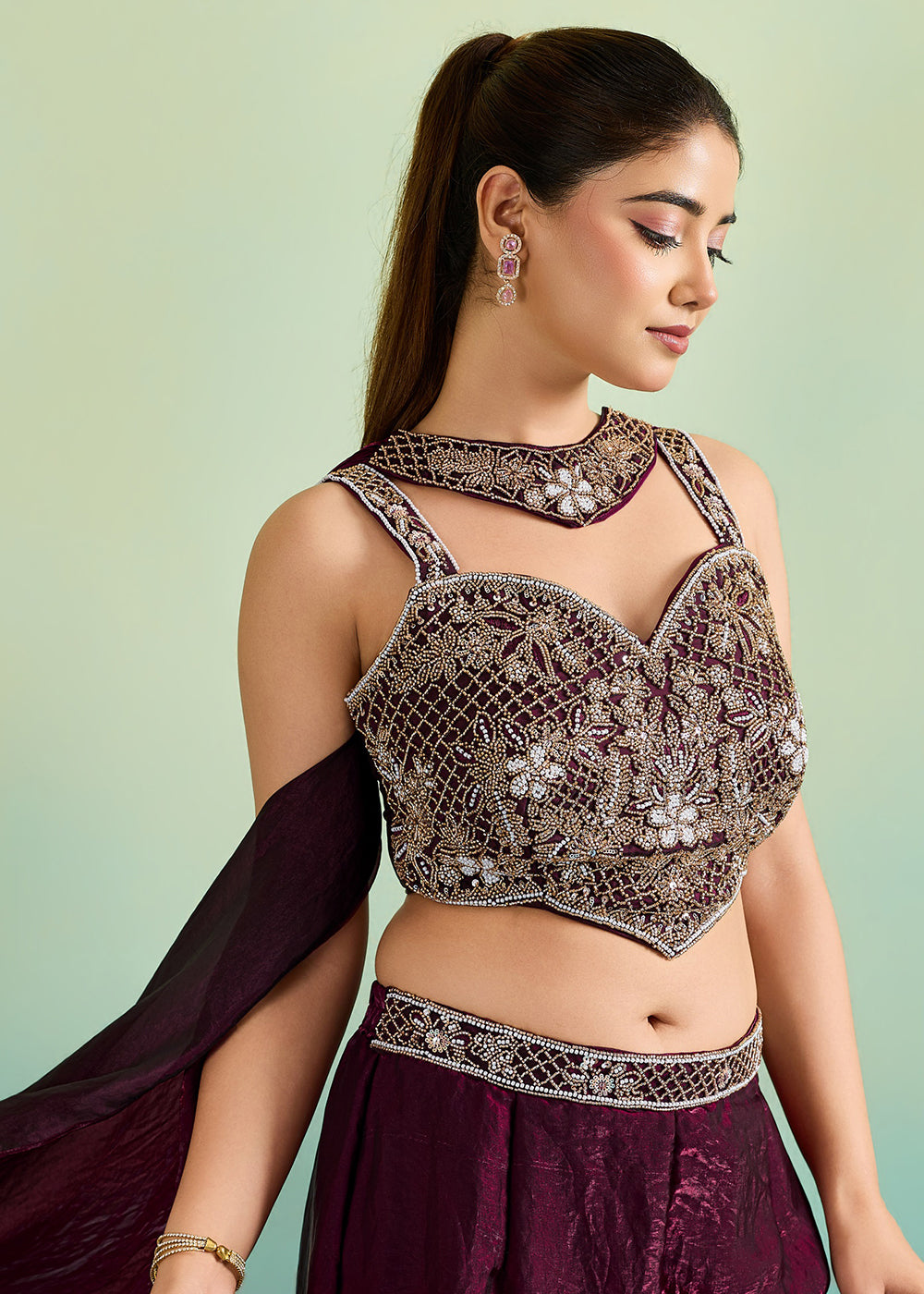 Buy Now Regal Wine Sangeet Party Indo Western Dress Online in US, UK, Canada, Netherlands, Germany, Italy, France, Greece, Switzerland & Worldwide at Empress.