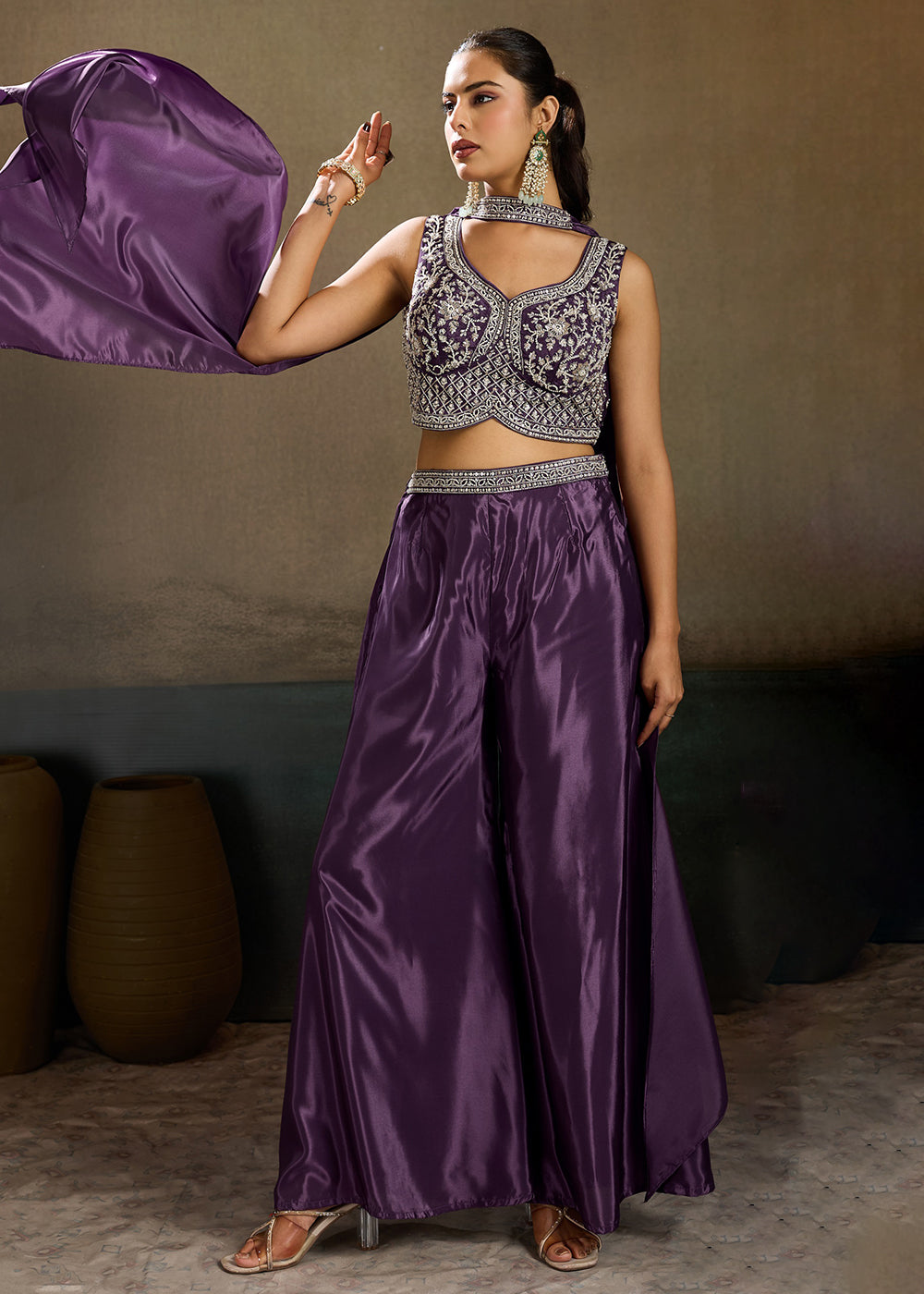 Buy Now Royal Purple Sangeet Party Indo Western Dress Online in US, UK, Canada, Netherlands, Germany, Italy, France, Greece, Switzerland & Worldwide at Empress.
