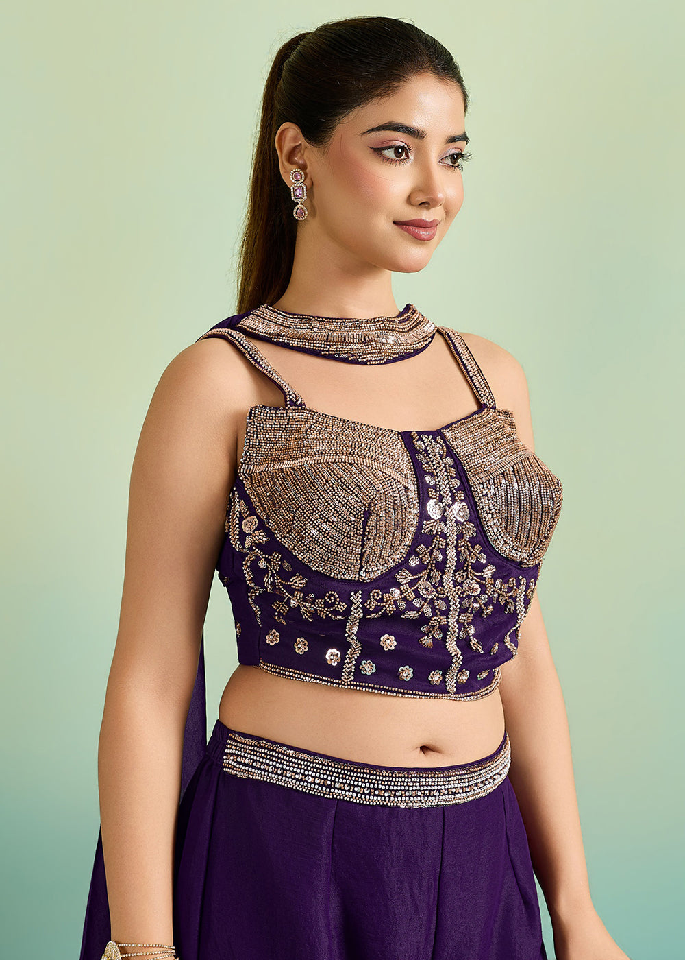 Buy Now Deep Purple Sangeet Party Indo Western Dress Online in US, UK, Canada, Netherlands, Germany, Italy, France, Greece, Switzerland & Worldwide at Empress.