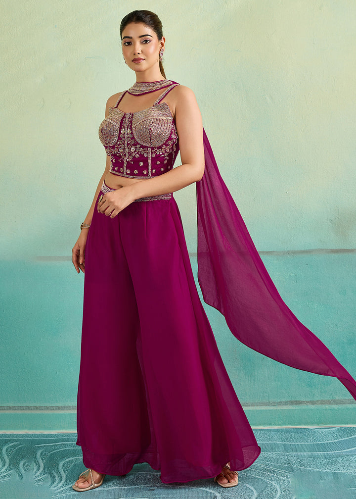 Magenta Pink Sangeet Party Wear Indo Western Dress