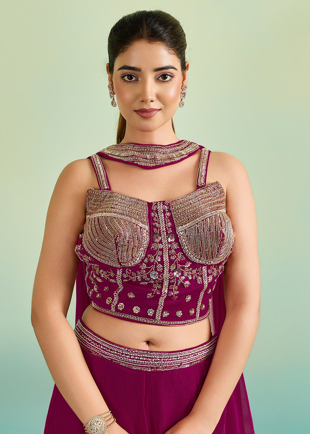 Buy Now Magenta Pink Sangeet Party Indo Western Dress Online in US, UK, Canada, Netherlands, Germany, Italy, France, Greece, Switzerland & Worldwide at Empress.