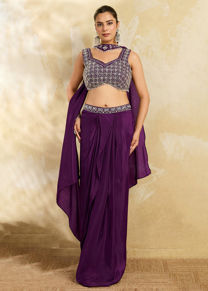 Buy Now Deep Plum Embroidered Festive Party Indo Western Dress Online in US, UK, Canada, Netherlands, Germany, Italy, France, Greece, UAE &amp; Worldwide at Empress.