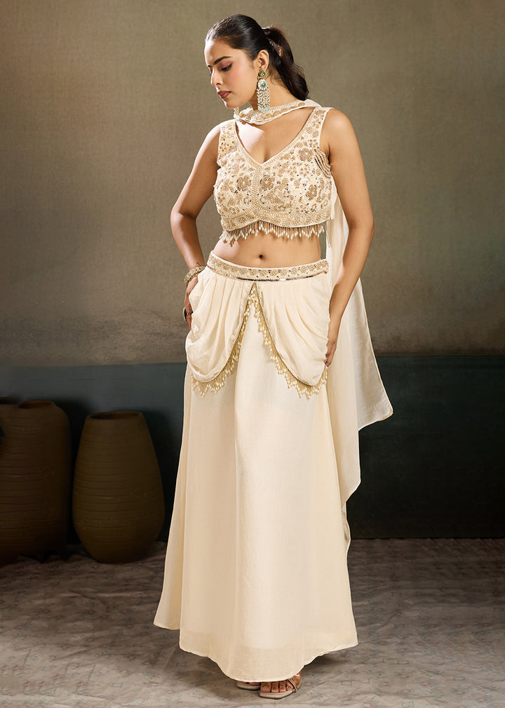 Buy Now Off White Embroidered Cocktail Party Indo Western Dress Online in US, UK, Canada, Netherlands, Germany, Italy, France, Greece &amp; Worldwide at Empress.