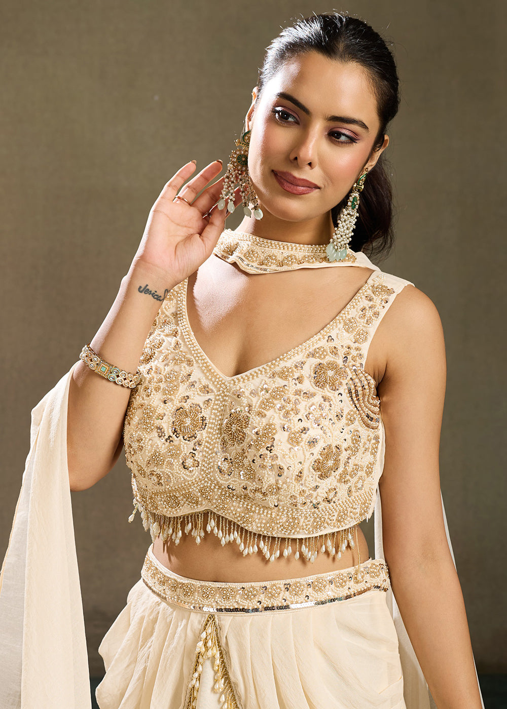 Buy Now Off White Embroidered Cocktail Party Indo Western Dress Online in US, UK, Canada, Netherlands, Germany, Italy, France, Greece &amp; Worldwide at Empress.