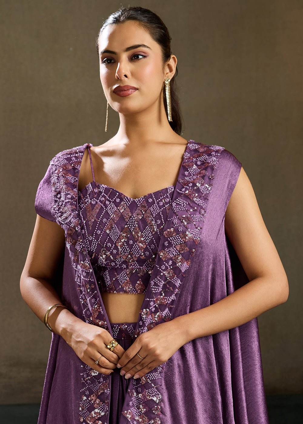 Buy Now Purple Embroidered Cocktail Party Indo Western Dress Online in US, UK, Canada, Netherlands, Germany, Italy, France, Greece, UAE &amp; Worldwide at Empress.