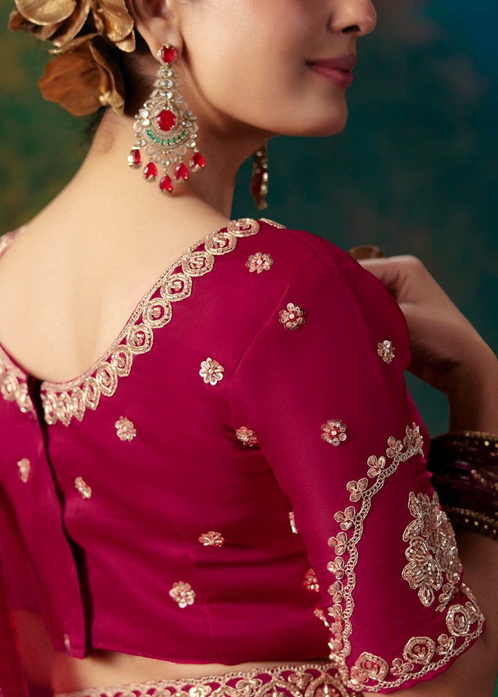 Buy Now Red Designer Style Embroidered Festive Saree at Online in US, UK, Canada, France, Germany, Denmark, Sweden, Australia, UAE &amp; Worldwide at Empress.