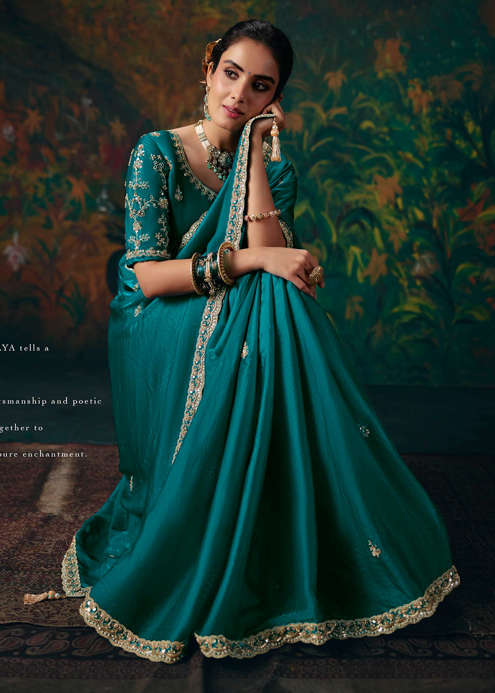 Buy Now Peacock Blue Designer Style Embroidered Festive Saree at Online in US, UK, Canada, France, Germany, Denmark, Sweden, Australia & Worldwide at Empress.
