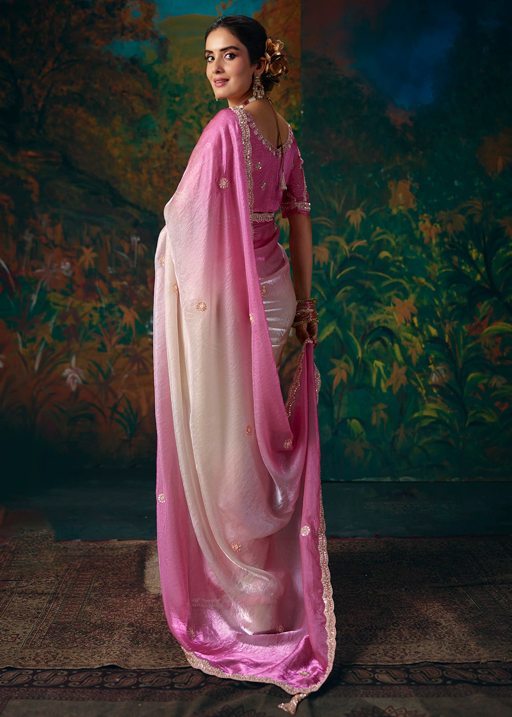 Buy Now Pink White Shaded Designer Style Embroidered Festive Saree at Online in US, UK, Canada, France, Germany, Denmark, Sweden, Austria & Worldwide at Empress.