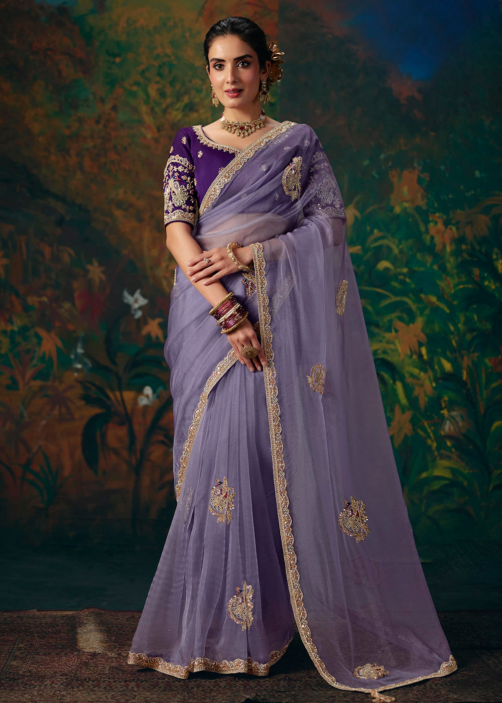 Buy Now Purple Designer Style Embroidered Festive Saree at Online in US, UK, Canada, France, Germany, Denmark, Sweden, Austria,UAE & Worldwide at Empress