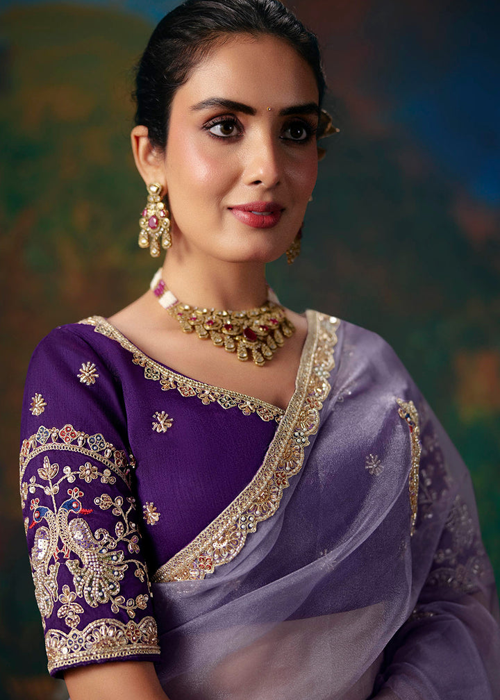 Buy Now Purple Designer Style Embroidered Festive Saree at Online in US, UK, Canada, France, Germany, Denmark, Sweden, Austria,UAE &amp; Worldwide at Empress