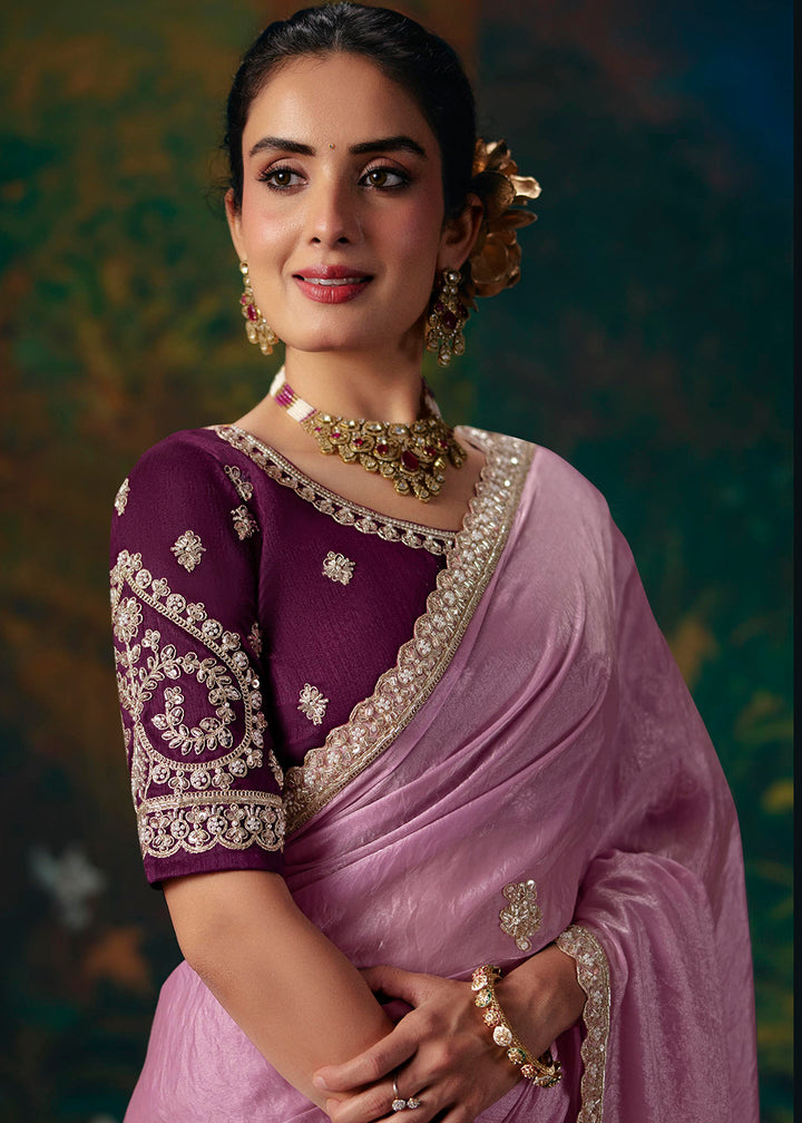 Buy Now Pink &amp; Maroon Designer Style Embroidered Festive Saree at Online in US, UK, Canada, France, Germany, Denmark, Sweden, Austria,UAE &amp; Worldwide at Empress