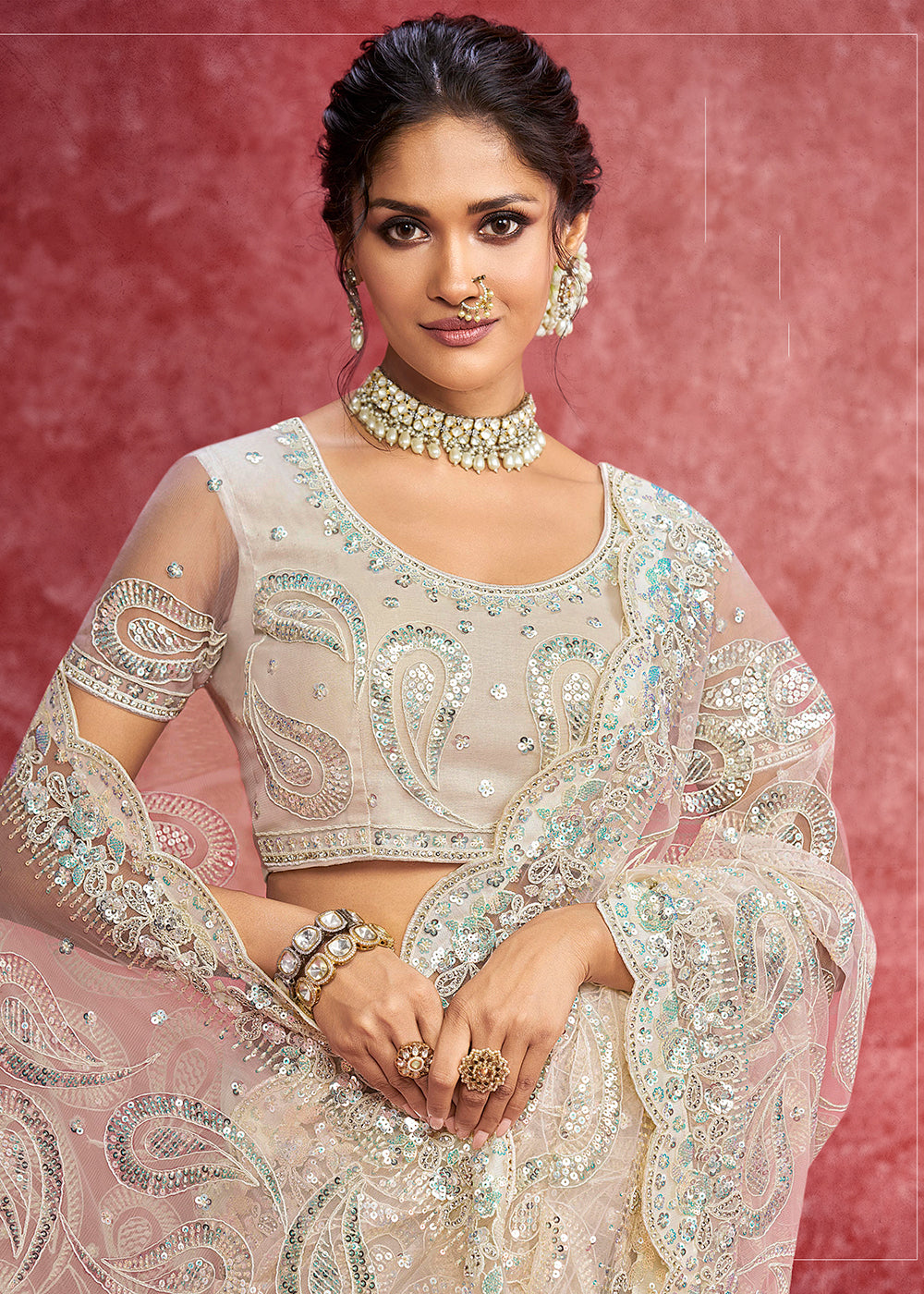 Buy Exquisite Off White Embroidered Wedding Wear Saree Online in US, UK, Canada, France, Germany, Italy, Denmark, Singapore, Belgium, UAE & Worldwide at Empress.