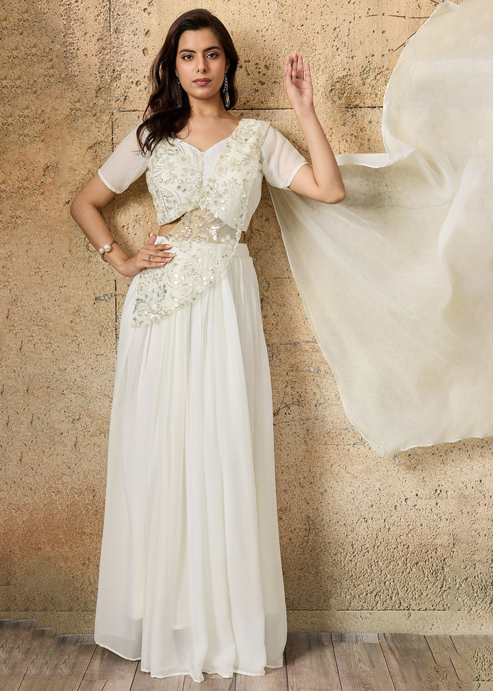 Buy Now Off White Embroidered Festive Party Indo Western Dress Online in US, UK, Canada, Netherlands, Germany, Italy, France, Greece, UAE &amp; Worldwide at Empress