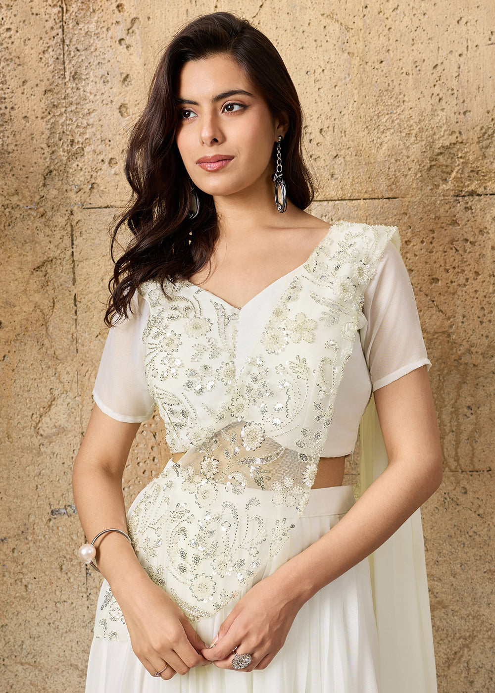 Buy Now Off White Embroidered Festive Party Indo Western Dress Online in US, UK, Canada, Netherlands, Germany, Italy, France, Greece, UAE &amp; Worldwide at Empress