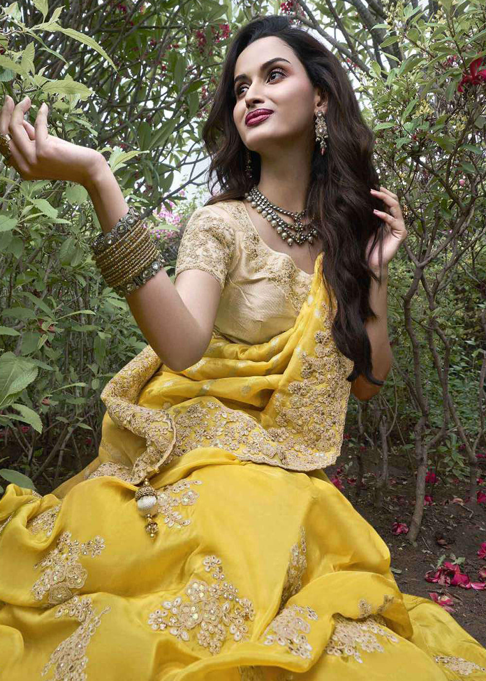 Buy Now Yellow Viscose Silk Embroidered Designer Wedding Saree Online in USA, UK, France, Germany, UAE, Canada & Worldwide at Empress Clothing.