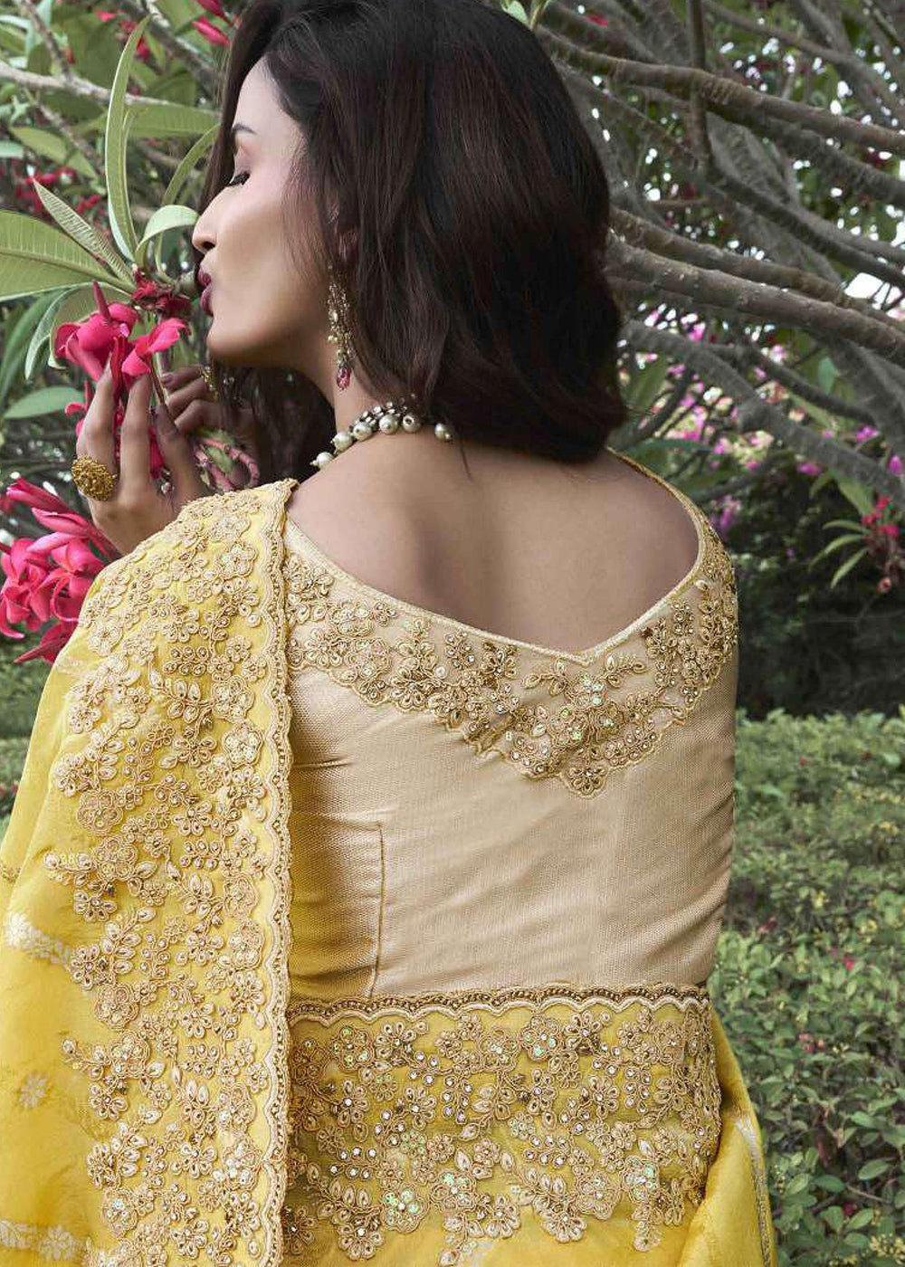 Buy Now Yellow Viscose Silk Embroidered Designer Wedding Saree Online in USA, UK, France, Germany, UAE, Canada & Worldwide at Empress Clothing.