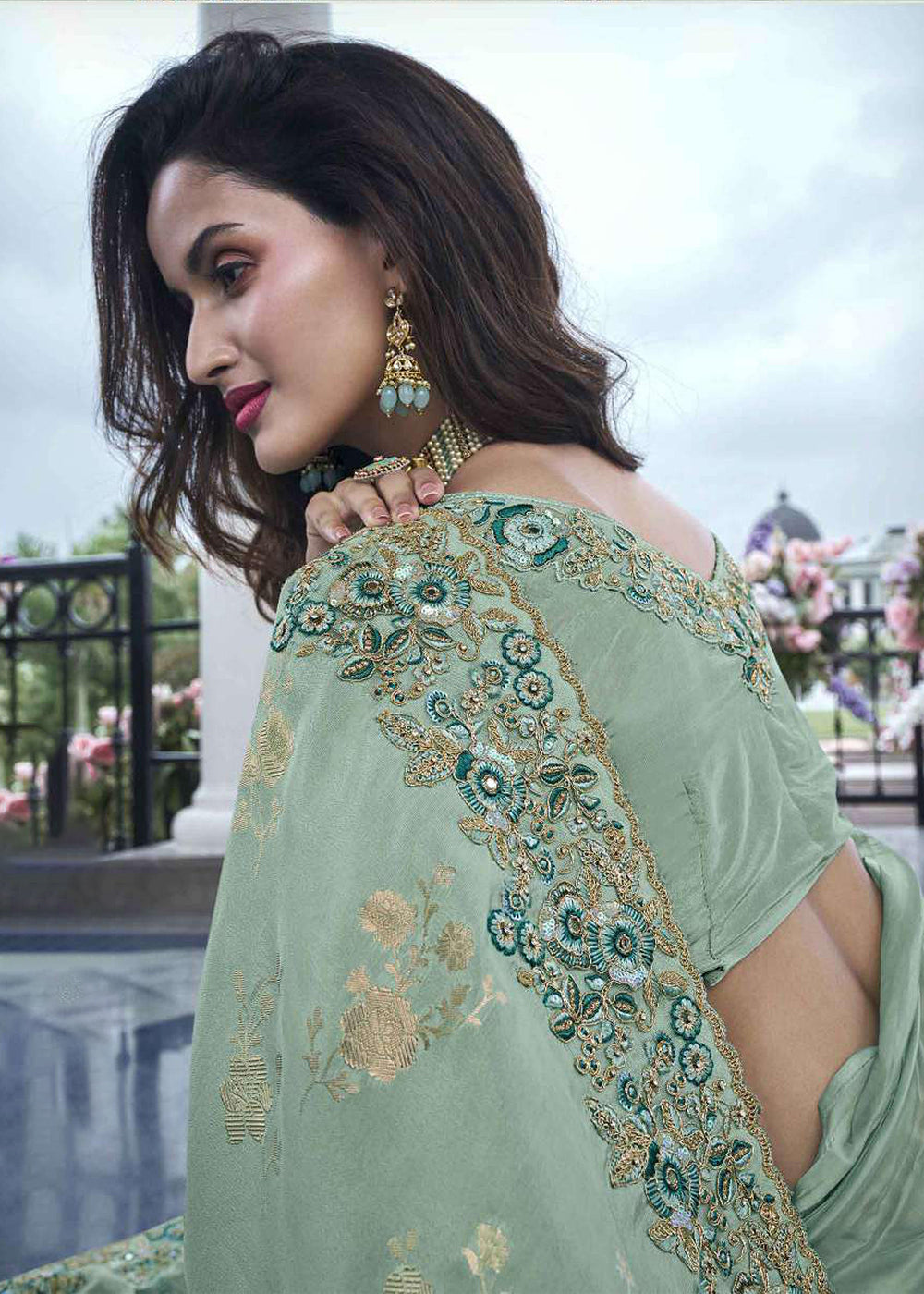 Buy Now Green Viscose Silk Embroidered Designer Wedding Saree Online in USA, UK, France, Germany, UAE, Canada & Worldwide at Empress Clothing.