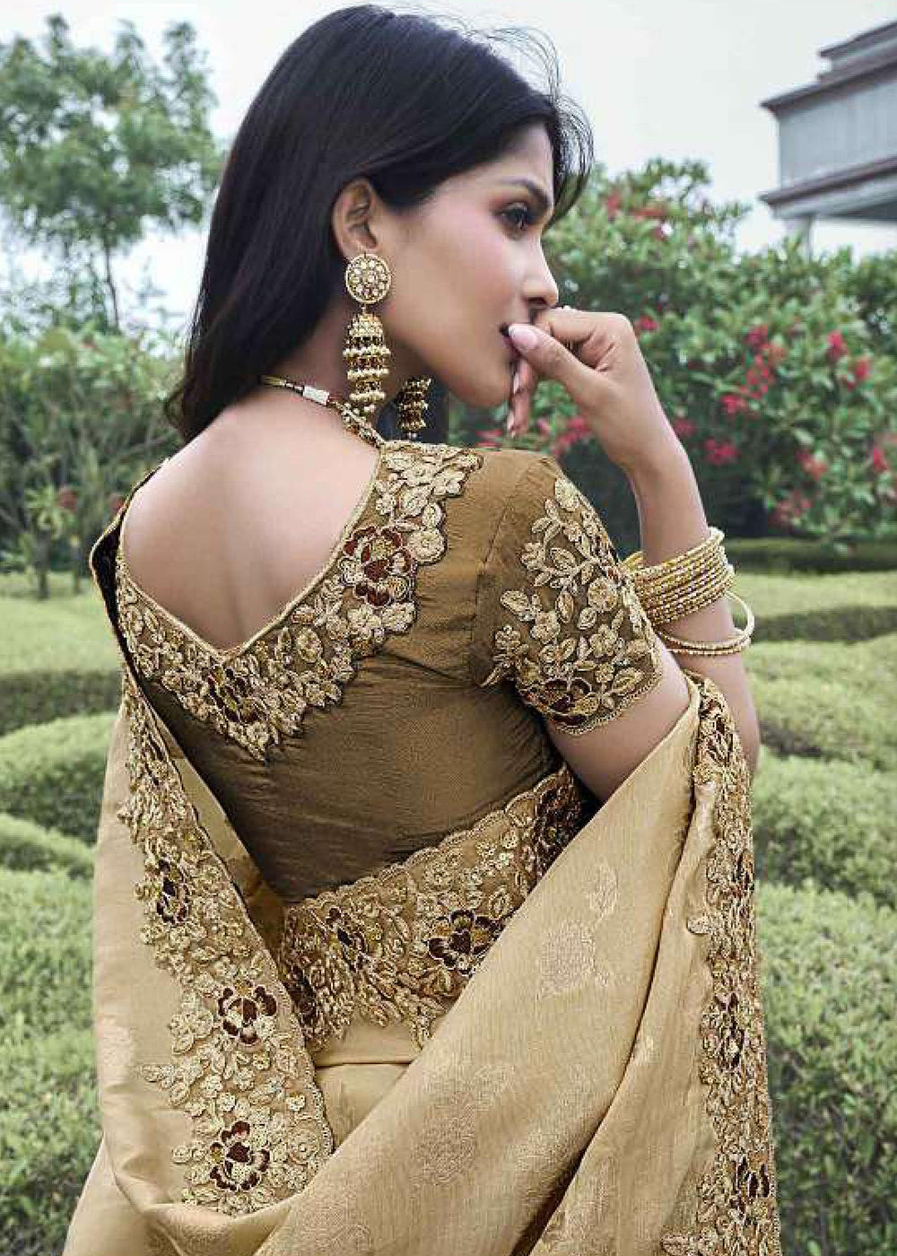 Buy Now Brown Viscose Silk Embroidered Designer Wedding Saree Online in USA, UK, France, Germany, UAE, Canada & Worldwide at Empress Clothing. 