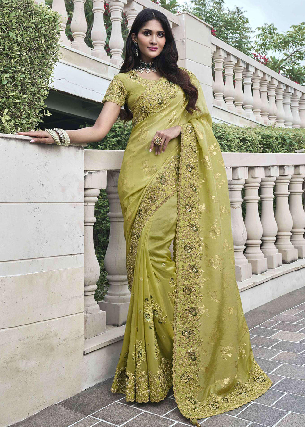 Buy Now Green Viscose Silk Embroidered Designer Wedding Saree Online in Canada, UK, France, Germany, UAE, USA & Worldwide at Empress Clothing. 