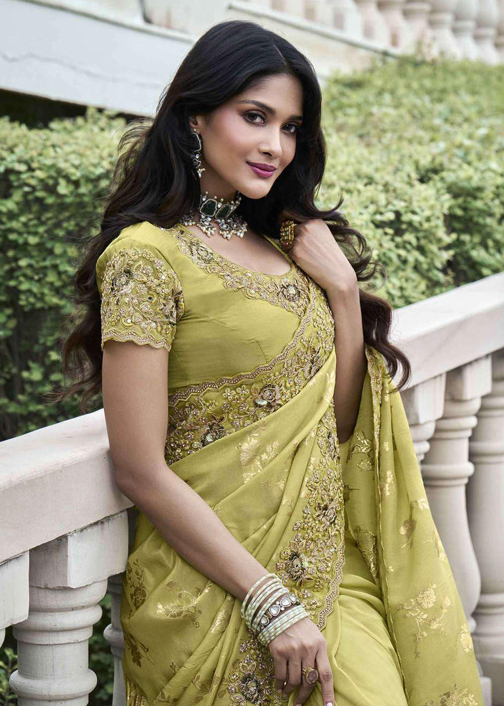 Buy Now Green Viscose Silk Embroidered Designer Wedding Saree Online in Canada, UK, France, Germany, UAE, USA & Worldwide at Empress Clothing. 