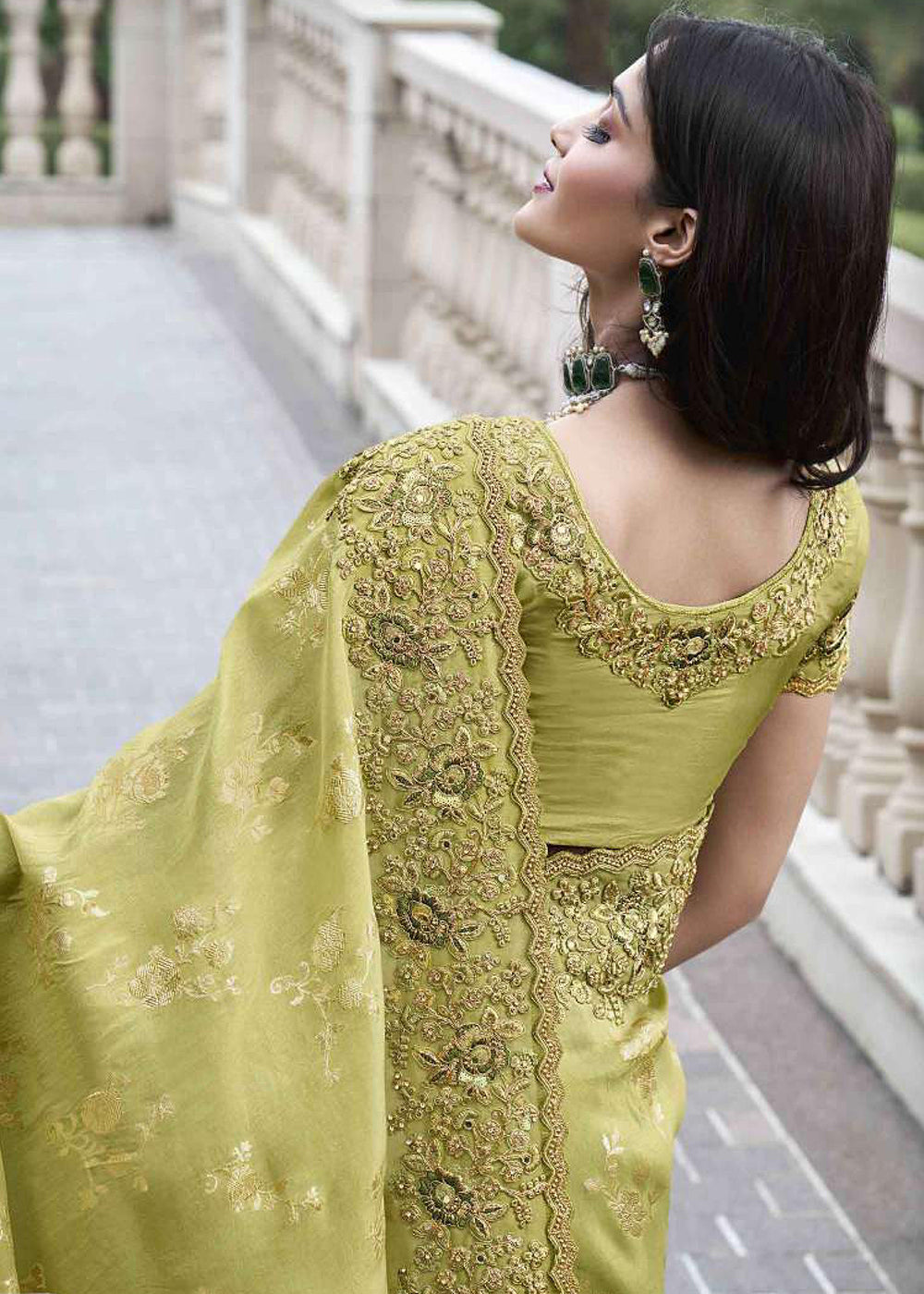 Buy Now Green Viscose Silk Embroidered Designer Wedding Saree Online in Canada, UK, France, Germany, UAE, USA & Worldwide at Empress Clothing. 