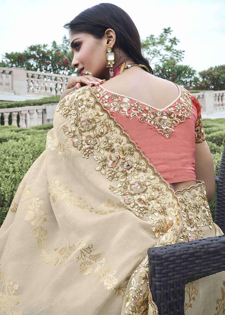 Buy Now Ivory Viscose Silk Embroidered Designer Wedding Saree Online in Canada, UK, France, Germany, UAE, USA & Worldwide at Empress Clothing.