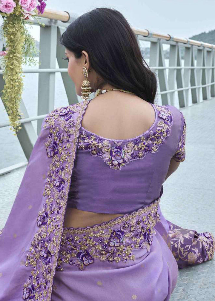 Buy Now Lavender Viscose Silk Embroidered Designer Wedding Saree Online in Canada, UK, France, Germany, UAE, USA & Worldwide at Empress Clothing.