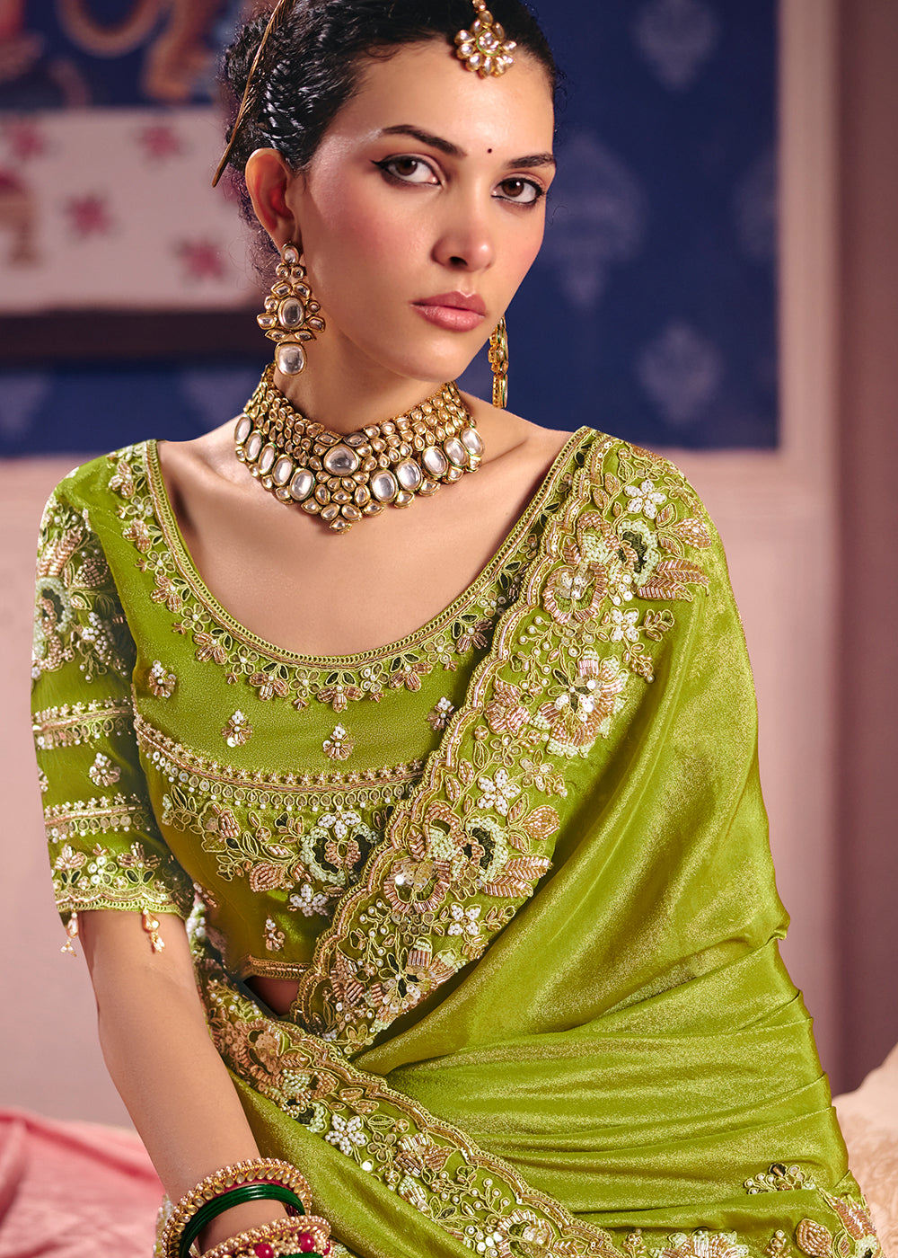 Buy Now Green Premium Tissue Zari Embroidered Designer Saree Online in US, UK, Canada, France, Germany, Denmark, Netherland, Sweden, UAE & Worldwide at Empress.