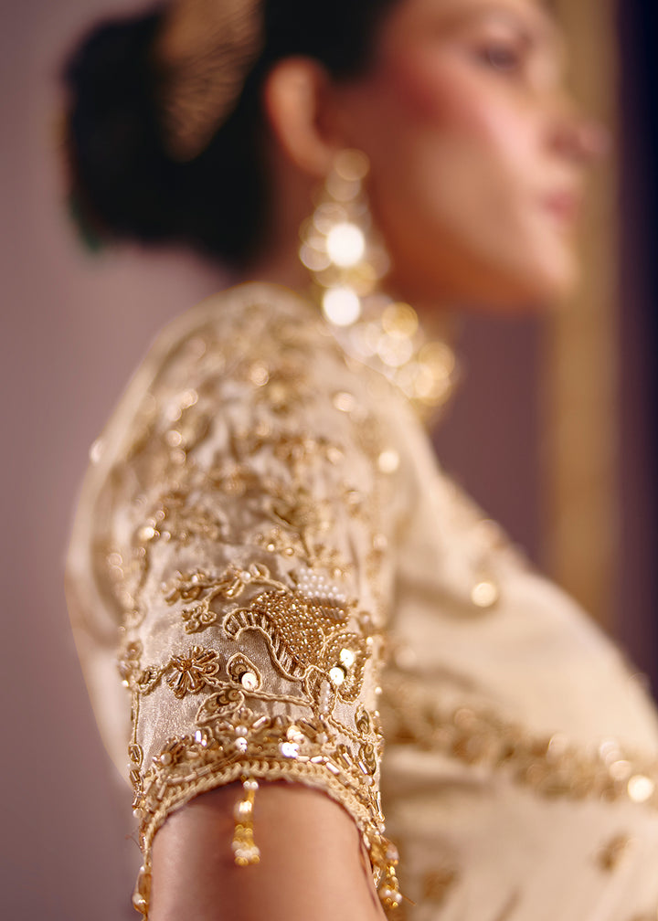 Buy Now Cream Premium Tissue Zari Embroidered Designer Saree Online in US, UK, Canada, France, Germany, Denmark, Netherland, Sweden, UAE & Worldwide at Empress.