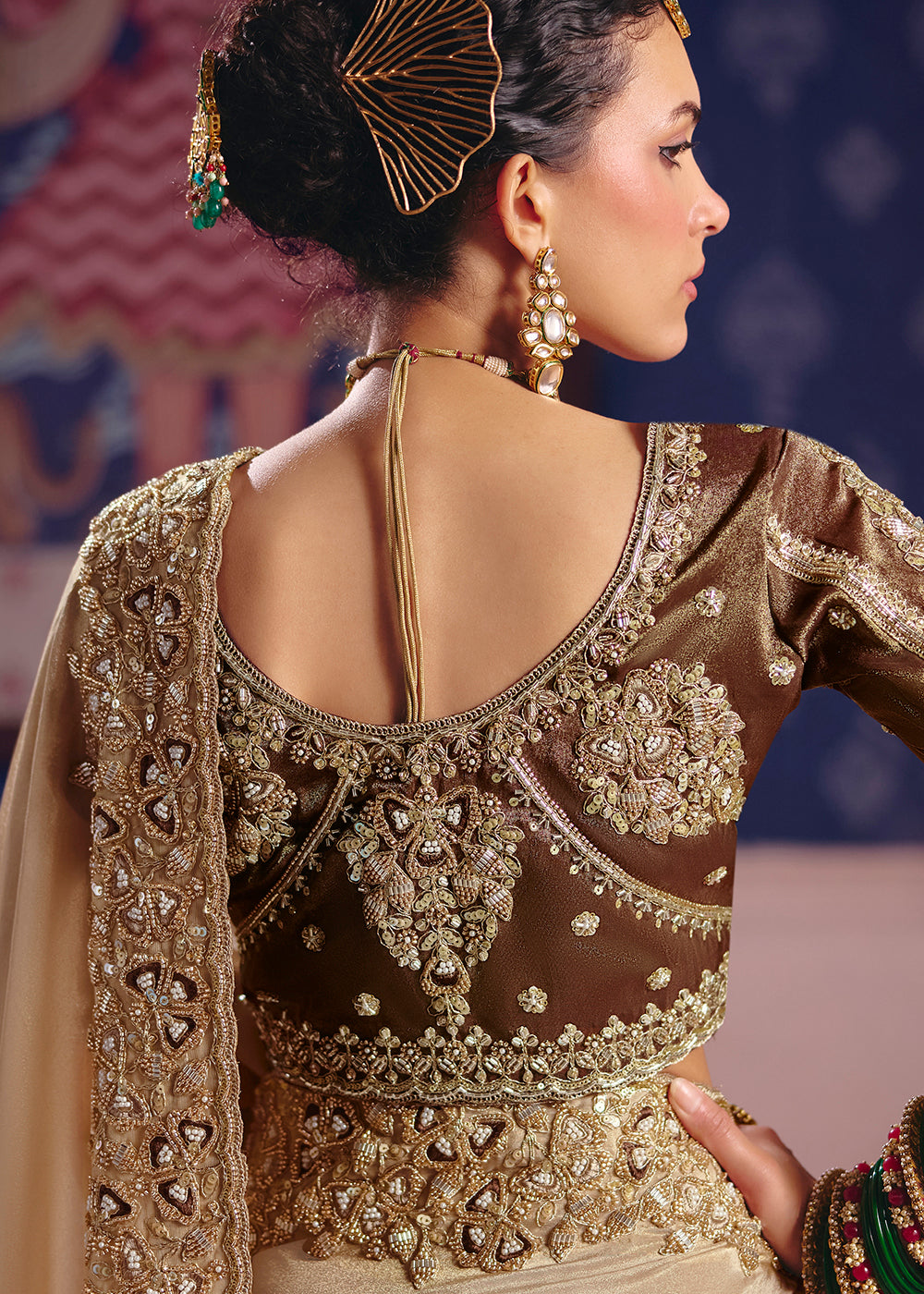 Buy Now Beige Premium Tissue Zari Embroidered Designer Saree Online in US, UK, Canada, France, Germany, Denmark, Netherland, Sweden, UAE & Worldwide at Empress.