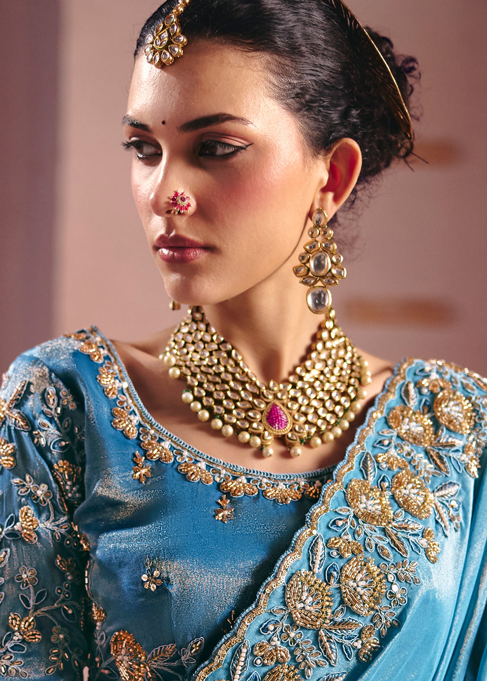 Buy Now Blue Premium Tissue Zari Embroidered Designer Saree Online in US, UK, Canada, France, Germany, Denmark, Netherland, Sweden, UAE & Worldwide at Empress.