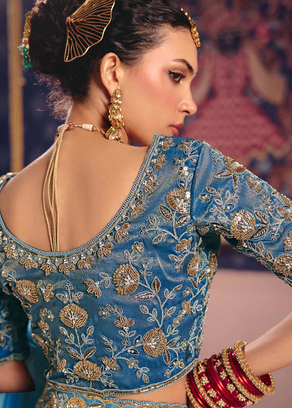 Buy Now Blue Premium Tissue Zari Embroidered Designer Saree Online in US, UK, Canada, France, Germany, Denmark, Netherland, Sweden, UAE & Worldwide at Empress.