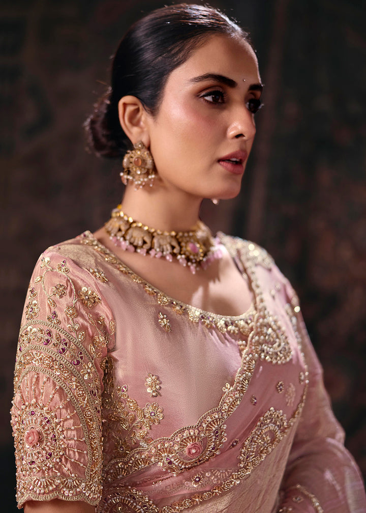Buy Now Pink Heavy Designer Embroidery Wedding Wear Saree at Online in US, UK, Canada, France, Germany, Denmark, Sweden, Australia, UAE &amp; Worldwide at Empress.