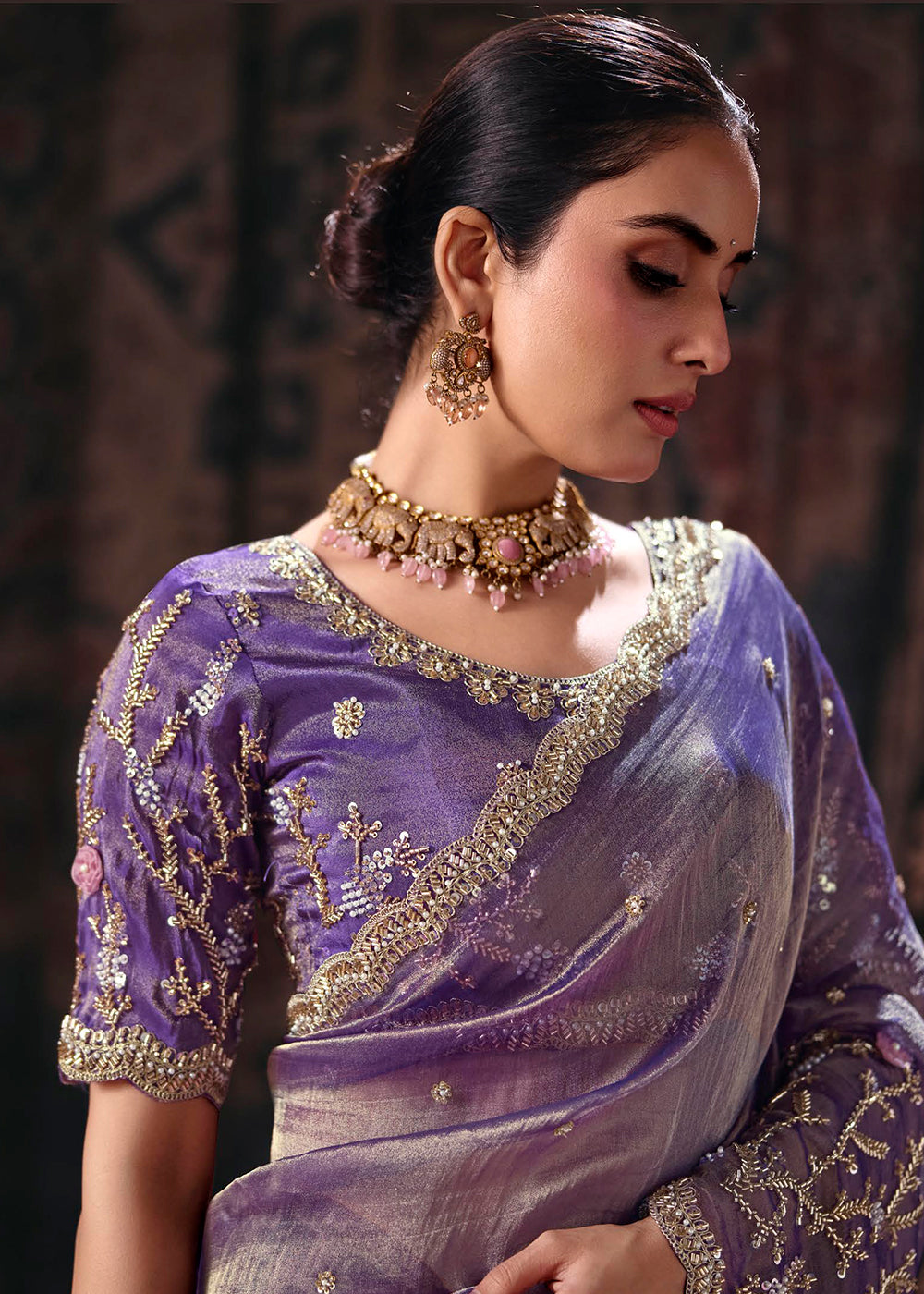 Buy Now Purple Heavy Designer Embroidery Wedding Wear Saree at Online in US, UK, Canada, France, Germany, Denmark, Sweden, Australia, UAE & Worldwide at Empress.