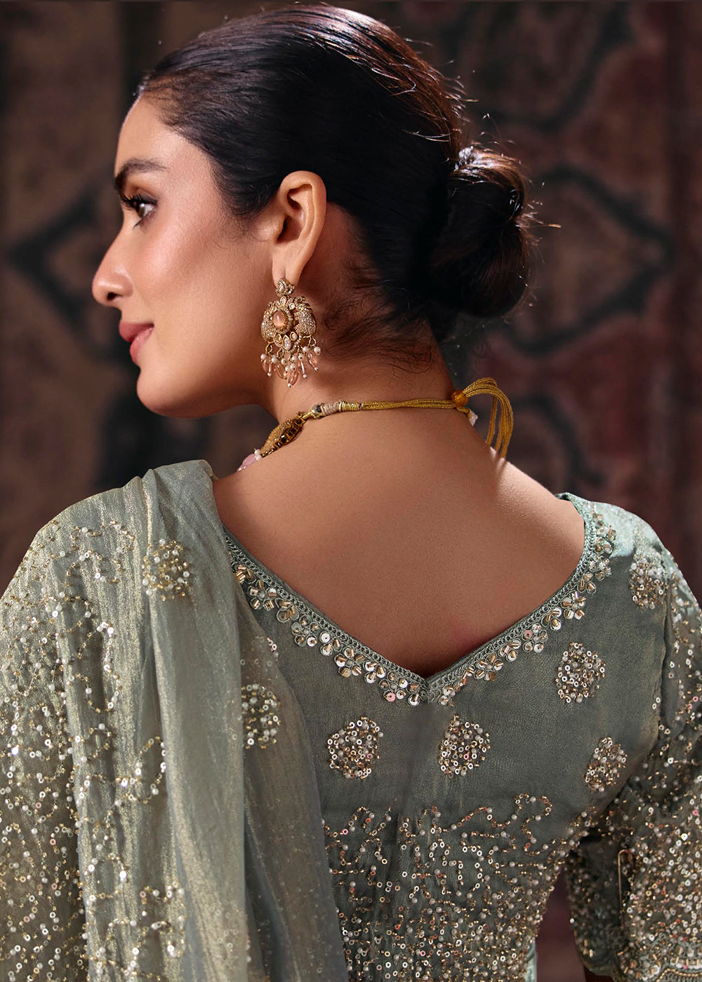 Buy Now Grey Heavy Designer Embroidery Wedding Wear Saree at Online in US, UK, Canada, France, Germany, Denmark, Sweden, Australia, UAE &amp; Worldwide at Empress.