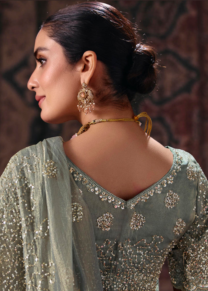 Buy Now Grey Heavy Designer Embroidery Wedding Wear Saree at Online in US, UK, Canada, France, Germany, Denmark, Sweden, Australia, UAE &amp; Worldwide at Empress.