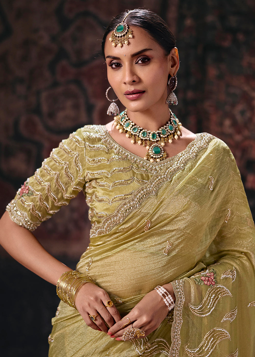 Buy Now Green Heavy Designer Embroidery Wedding Wear Saree at Online in US, UK, Canada, France, Germany, Denmark, Sweden, Australia, UAE & Worldwide at Empress.