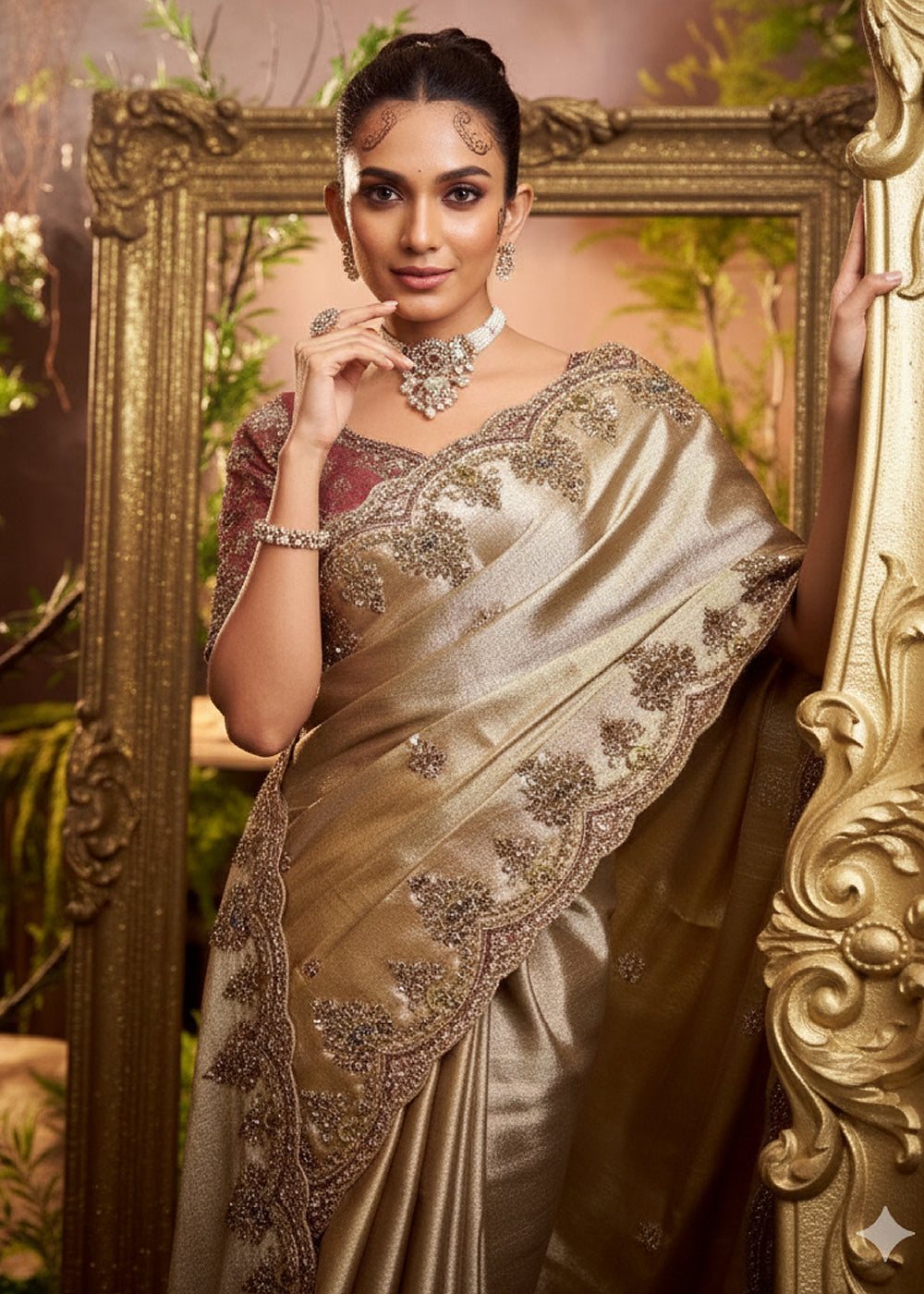Buy Now Golden Viscose Silk Heavy Embroidered Wedding Saree Online in US, UK, Canada, France, Germany, Denmark, Netherlands, Sweden, UAE & Worldwide at Empress.