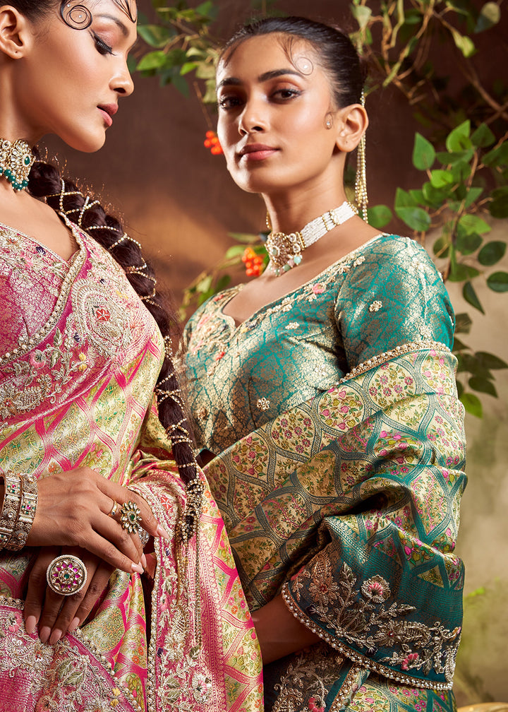 Buy Now Green Viscose Silk Heavy Embroidered Wedding Saree Online in US, UK, Canada, France, Germany, Denmark, Netherlands, Sweden, UAE & Worldwide at Empress.